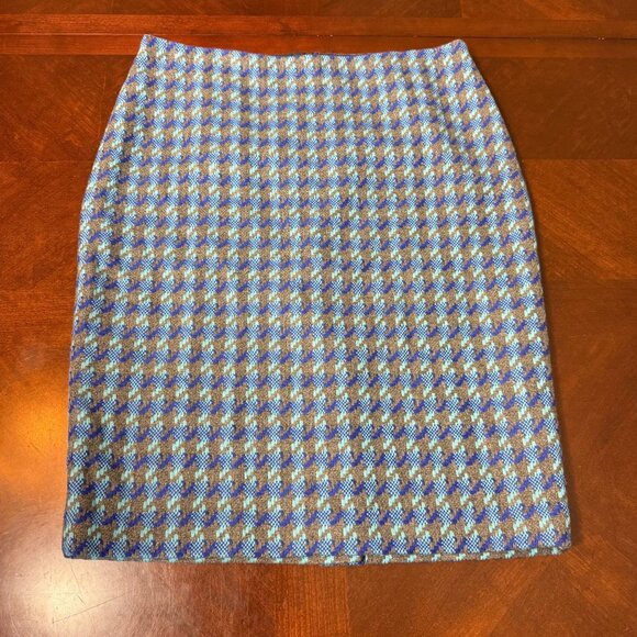 Talbots Womens Houndstooth Pencil Skirt Size 12 Wool Blend Blue & gray - Picture 1 of 9